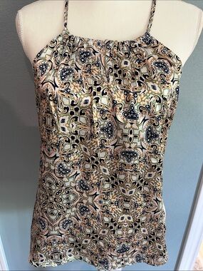 EUC The Limited Halter tank top wspaghetti straps Off-White navy, teal & org SzM